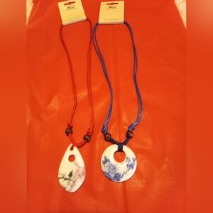 Asian Adjustable Necklaces One Pink Pendant And One Blue.